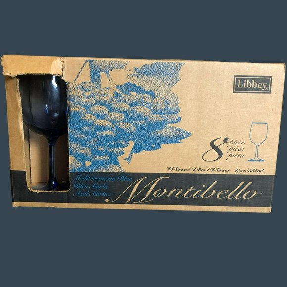 NOS Libbey NIB Set of 8 Montibello Mediterranean Blue 13oz Wine Glasses - Picture 1 of 5